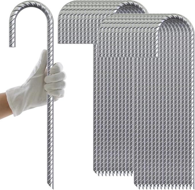 AAGUT Rebar Stakes 32 Pack 12'' Ground Stakes 3/8" Heavy Duty J Hook Anchors, Plant Support Garden Spikes Anti Rust Galvanized for Chain Link Fence
