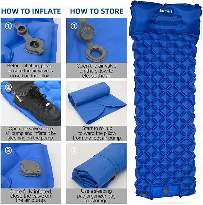 Compact Sleeping Pad for Camping with Pillow,Ultralight Waterproof Sleeping Mat-Built in Foot Pump Fast Inflation for Travel Backpacking Hiking, Outdoor Adventure Camp Gear