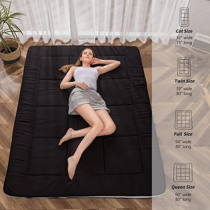 MAXYOYO King Bed Mattress Japanese Floor Futon Mattress, King Tatami Pad Camping Floor Bed Topper, Easy to Foldable and Portable, Floor Futon Couch, Black