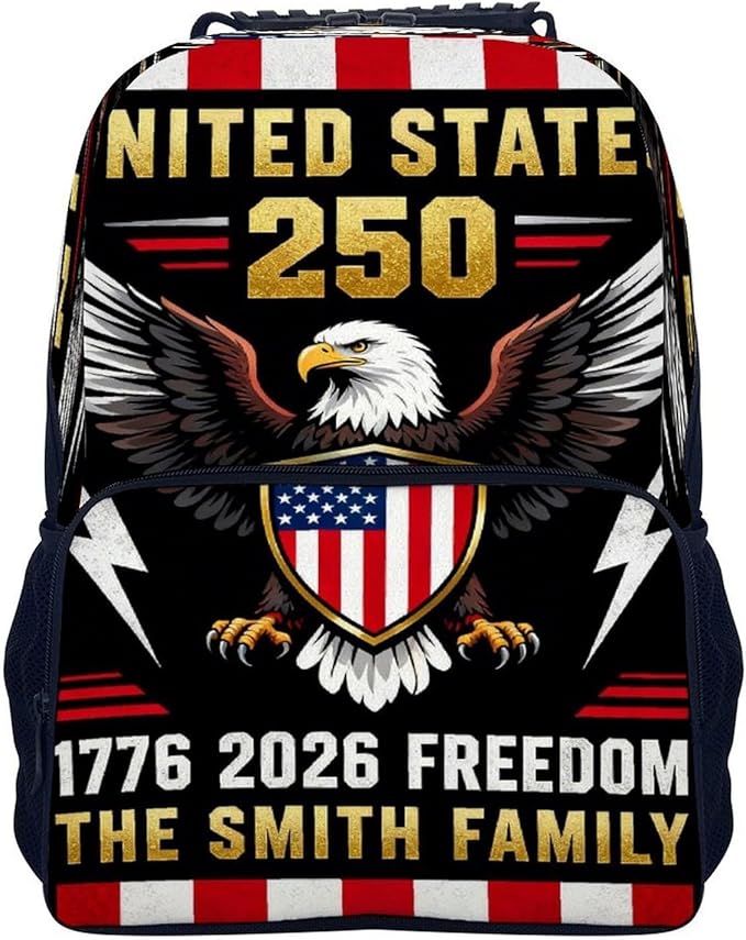 Daypack Anti-Theft Multipurpose Large Capacity Shoulder Bag, America 250th Anniversary USA Patriotic Freedom Art Travel Hiking Camping Rucksack With Smooth Zippers