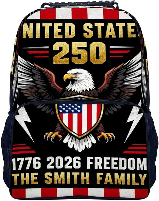 Daypack Anti-Theft Multipurpose Large Capacity Shoulder Bag, America 250th Anniversary USA Patriotic Freedom Art Travel Hiking Camping Rucksack With Smooth Zippers