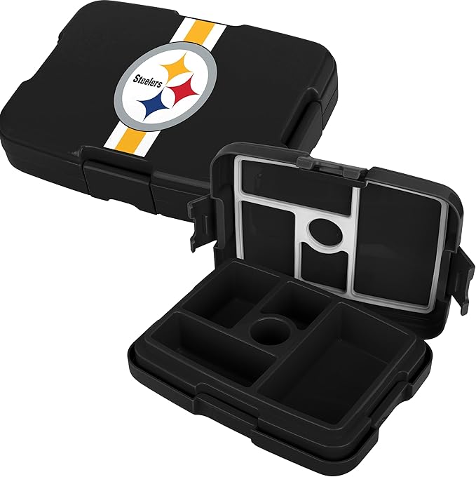 FOCO NFL Unisex-Adult Officially Licensed Team Color Stripe Primary Logo Football Leak Proof 5 Compartment Bento Lunch Box - Pittsburgh Steelers