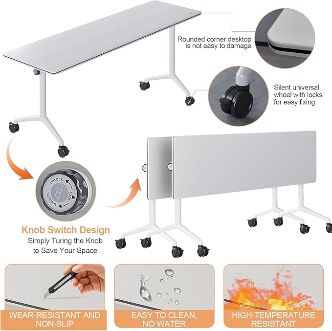 70.8 Inch Commercial Grade Portable Conference Desk, One-Click Folding Mechanism