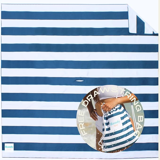 Plush Microfiber Beach Blanket, Extra Large Beach Mat for 3-6 Persons, Sandproof, Windproof | Hole for Umbrella, Corner Sand Pockets to Fight Wind (Bag for Blanket Included)