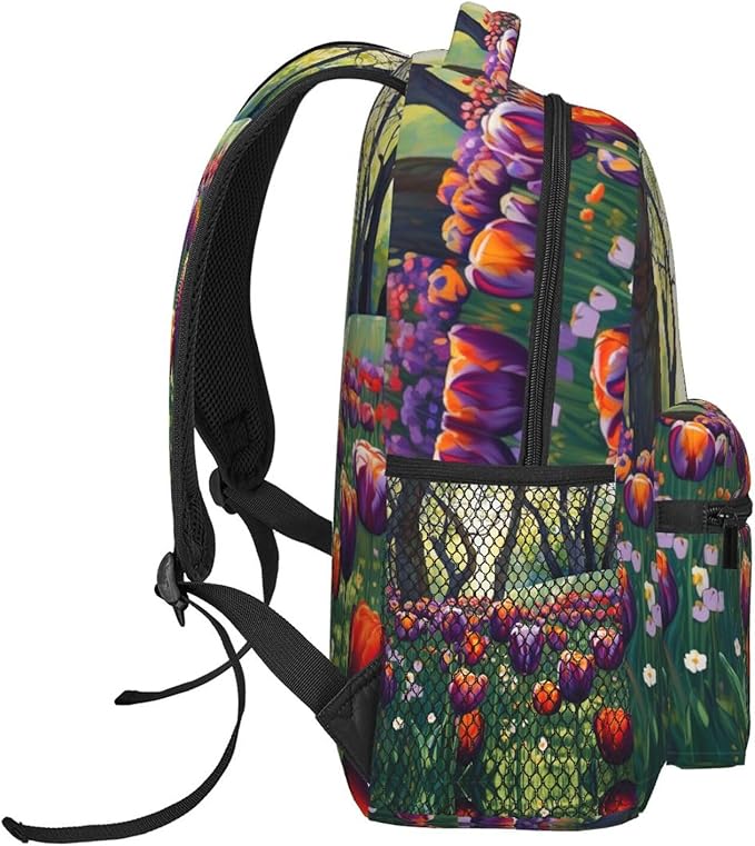 Adults Lightweight Colorful Sea Of Tulips Art Shoulder Book Bags Big Capacity Shoulder Bag With Adjustable Shoulder Straps for Trekking Work Walking Cycling
