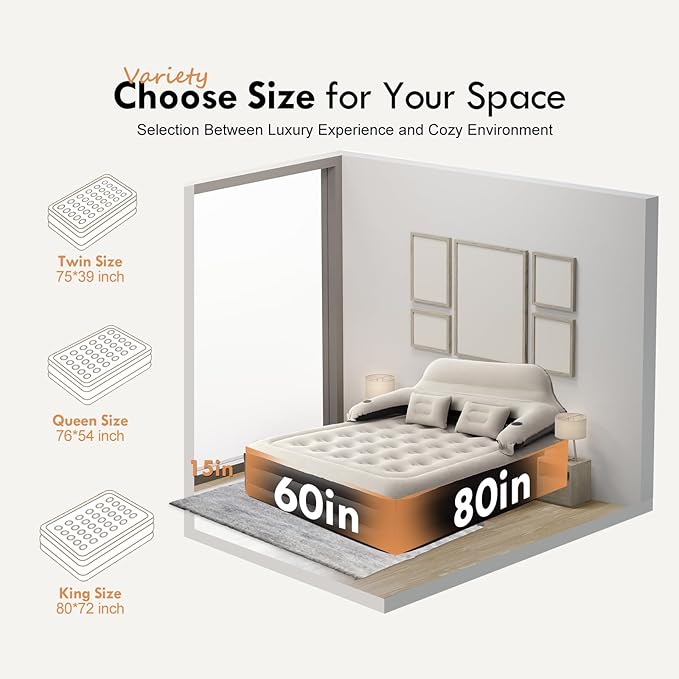 DIMAR GARDEN Queen Air Mattress with Headboard and Pump,Blow Up Mattress Inflatable Bed with Pillows