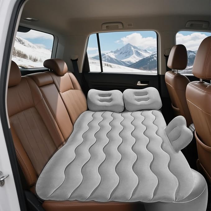 Ergocar Inflatable Mattress Camping Thickened Portable Travel Camping Flocking Bed Double-Layer Inflatable Valve Suitable for Suvs, Rear Seats, Automobiles