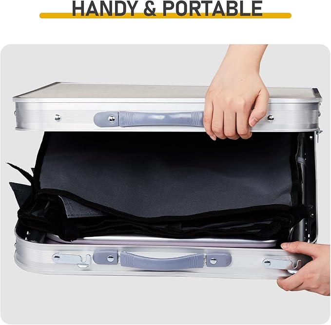 Outdoor Folding Camping Table with Storage Compartment, 4ft Portable Pinic Table with 3 Adjustable Height, Carry Handle，for BBQ, Party, Camping, White