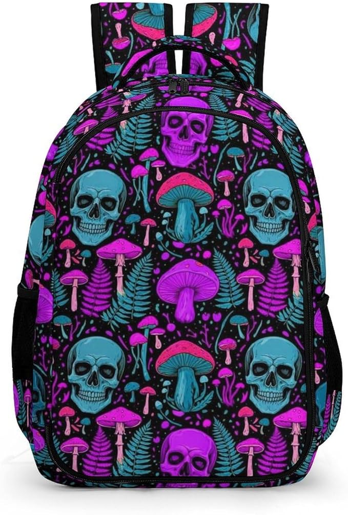 Large Capacity Travel Backpack Purple Leaf Trippy Mushroom Eye Skull, Carry On Anti Theft Laptop Backpack with Multi Compartments for Business Weekender Hiking