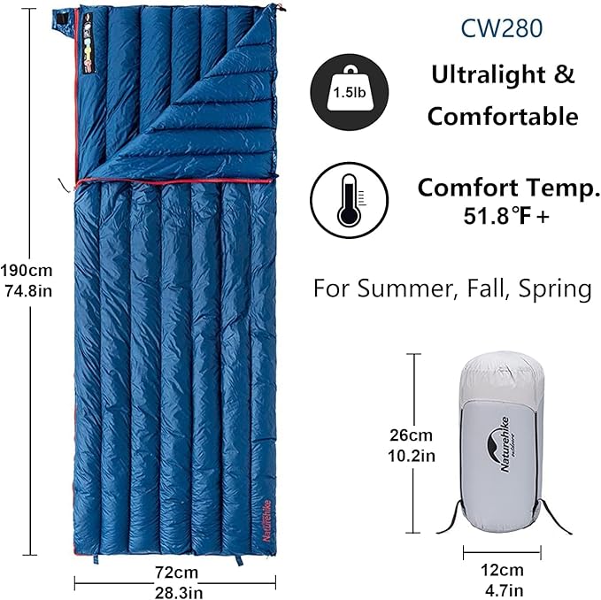 Naturehike Down Sleeping Bag 650 Fill Power Lightweight Compact for Backpacking Camping Hiking Traveling with Compression Sack