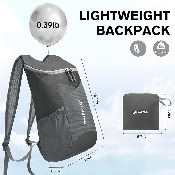 G4Free 11L Hiking Backpack Small Ultra light Packable Backpack Travel Bag for Women Men Casual Outdoor Camping Daypack (Dark Grey)