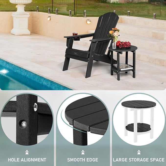 FUNBERRY Outdoor Adirondack Side Table, 2-Tier Patio End Tables, HDPE All Weather for Outside