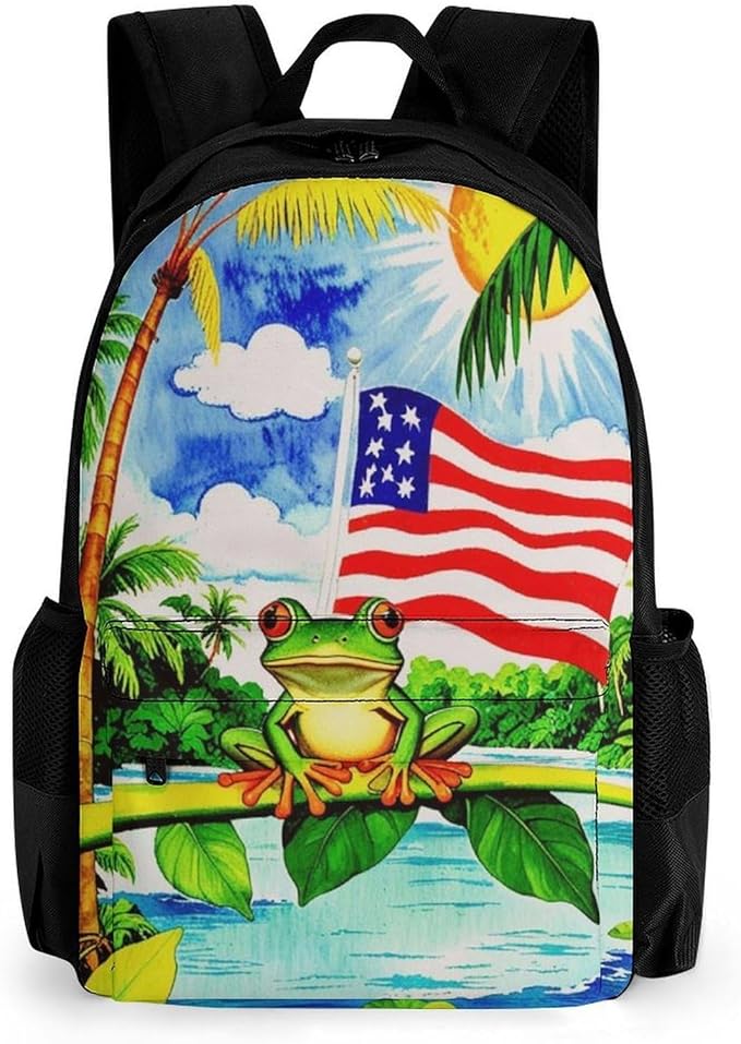 Supdreamc Shoulder Book Bags Anti-Theft Multipurpose Big Capacity Bookbag, Flag Of American Palm Tree Frog Travel Hiking Backpack With Smooth Zippers