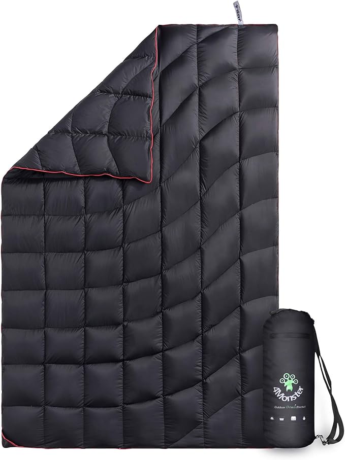4Monster Down Camping Blanket - Outdoor Travel Quilt Puffy 650 Fill, Packable, Lightweight,Wind & Waterproof | Ideal for Stadium, Backpacking,Picnics, Beach and Hiking