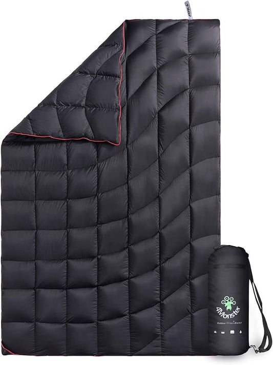 4Monster Down Camping Blanket - Outdoor Travel Quilt Puffy 650 Fill, Packable, Lightweight,Wind & Waterproof | Ideal for Stadium, Backpacking,Picnics, Beach and Hiking