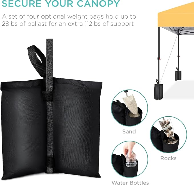 Best Choice Products 8x8ft Pop Up Canopy Tent, Outdoor Shade, 1 Person 1 Minute Set Up, Carry Case, 4 Weight Bags - Marigold