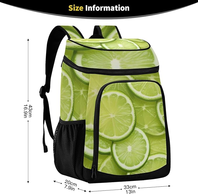 YETTASBIN Leakproof 36 Cans Cooler Backpack for Men Women - Lime Lemon Insulated Backpack Cooler Large Capacity Waterproof Lunch Bag for Hiking, Camping, Beach, Fishing, Work