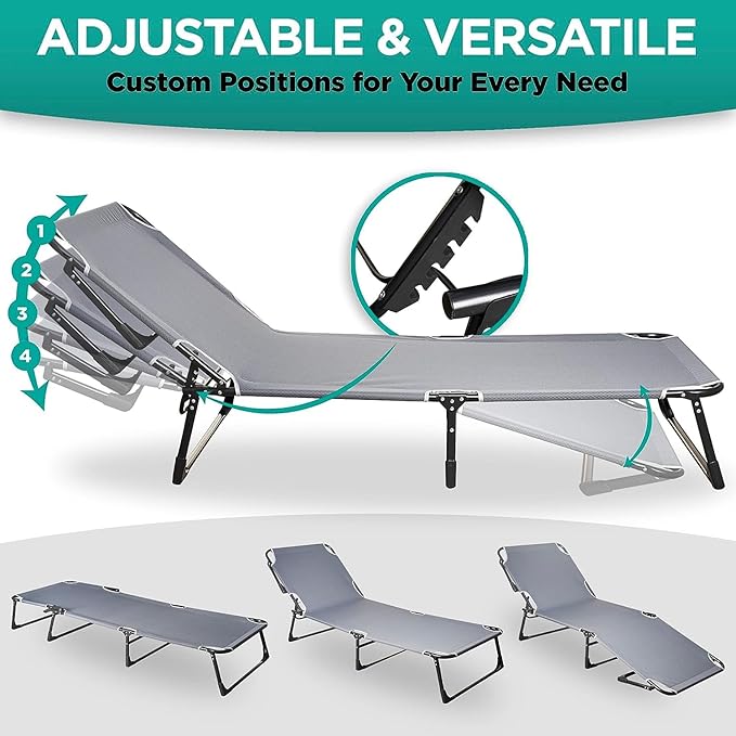 ZONETECH Folding Cot & Pad Mattress 4 Position Adjustable Portable, Premium Quality for Adult and Kids-Perfect for Camping, Travel, Patio, Beach, Indoor & Outdoor Activity (3-Pack)