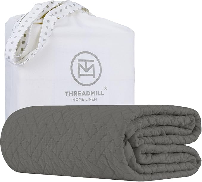 Threadmill Luxury Cotton Blankets for Twin Size Bed | All-Season 100% Cotton Twin Blanket for Bed | Criss Cross Jacquard Lightweight, Soft & Cozy Coverlet, 350GSM, 68 x 90 inches | Dark Grey