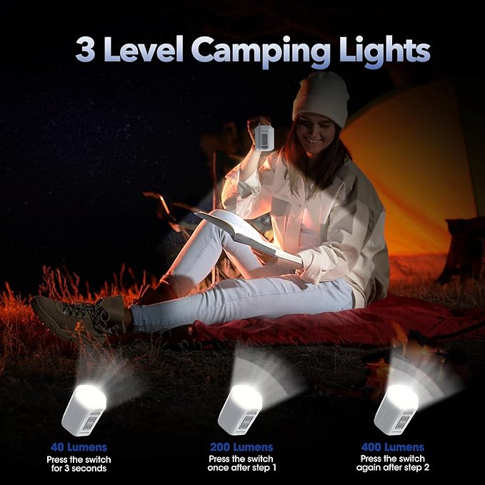 4.2kPa Portable Air Pump with Camping Light – GP4 Rechargeable Air Pump Ultra-Light for Pool Floats, Camping Pads, Inflatable Cushions, Swimming Rings, Sleeping Mats and More (White)