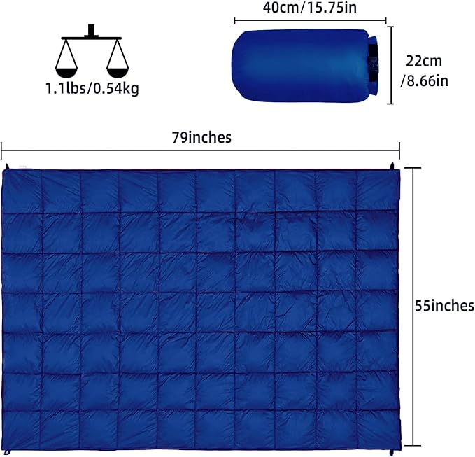 Outdoor Puffy Camping Blanket, Lightweight Down Alternative Puffy Printed Camping Large Ultra Warm Hammock Top Quilt Waterproof Blanket for Traveling Picnic Beach Party Cold Weather (Navy)