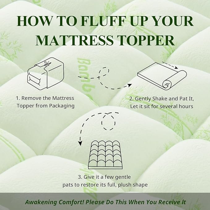 Memory Foam Mattress Topper - Viscose Made from Bamboo Pillow Top Thick Full Size Mattress Pad for Back Pain, Ultra Soft & Cooling for Hot Sleepers, 6-18'' Deep Pocket, Green