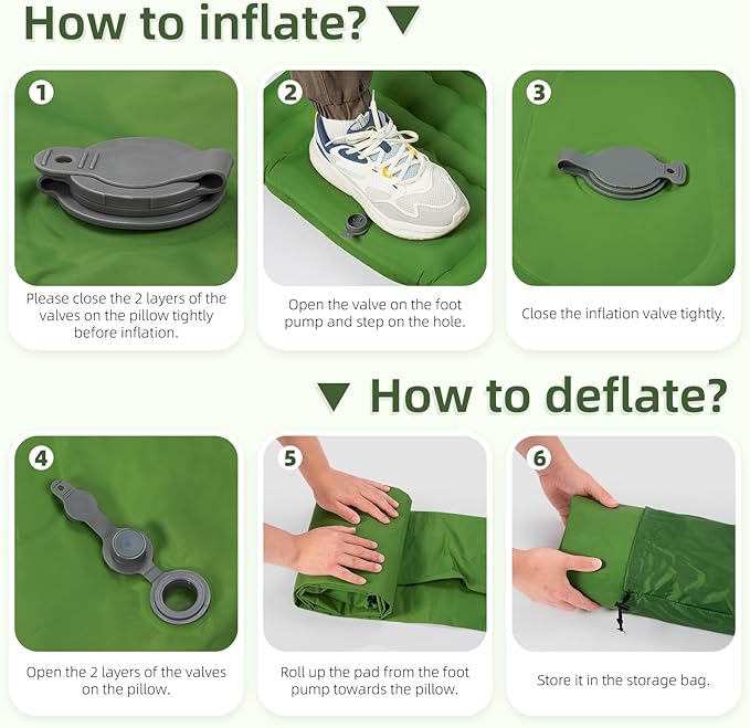 Camping Sleeping Pad, Extra Thick 5 Inch Camping Mat with Pillow Built-in Foot Pump Inflatable Sleeping Pads Compact for Camping Backpacking Hiking Traveling Tent