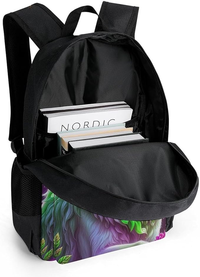 Daypack Anti-Theft Multipurpose Large Capacity Shoulder Bag, Starry Sky Colorful Wolf Leaf Art Travel Hiking Camping Rucksack With Smooth Zippers