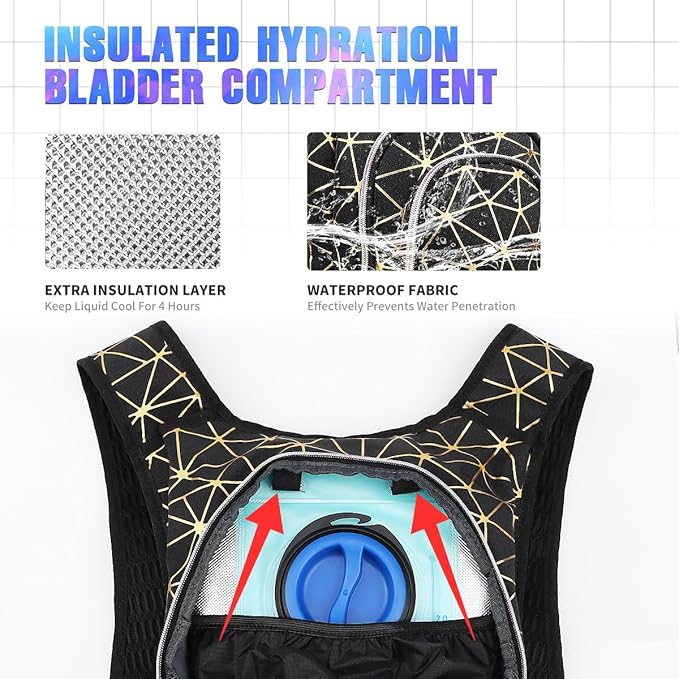 Hydration Backpack, Festival Rave Hydration Pack, Water Backpack with 2L Hydration Bladder, Rave Backpack Hydration Pack Hydropack Hydro for Hiking, Biking, Festivals, Raves