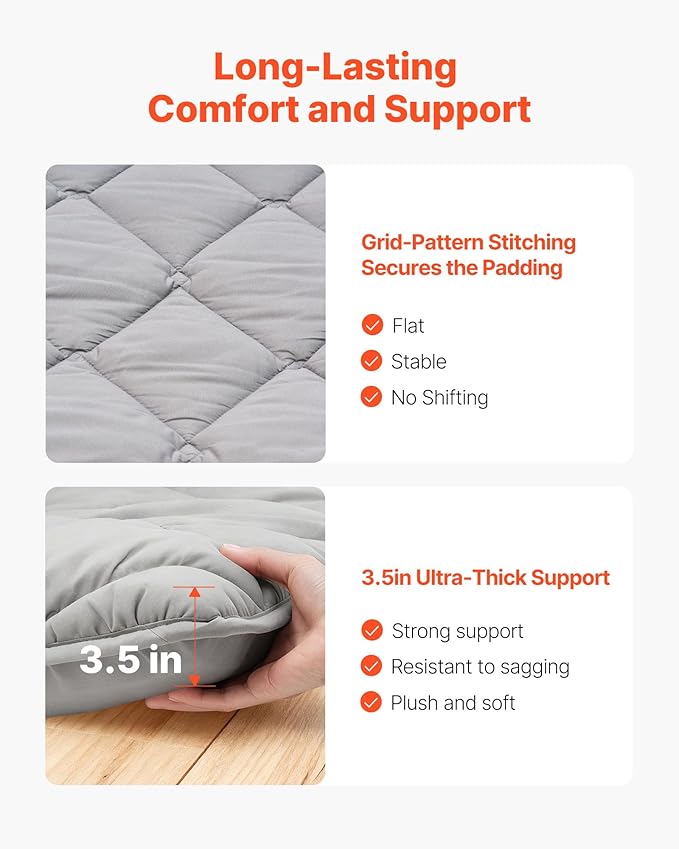 VEVOR 9-Layer Japanese Futon Mattress, 3.5" Thick Twin Tatami Mat, Foldable Roll Up Mattress for Sleeping with Storage Bag, Portable Floor Mattress for Camping Dormitory Yoga, Gray