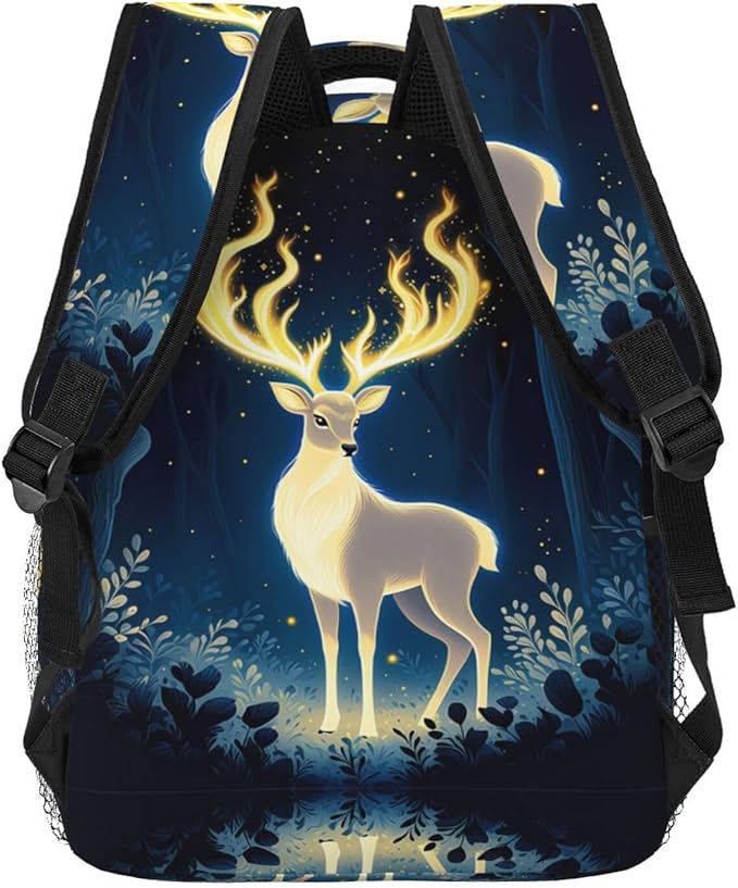 Daypack Anti-Theft Multipurpose Large Capacity Shoulder Bag, Mysterious Gold Elk Art Travel Hiking Camping Rucksack With Smooth Zippers
