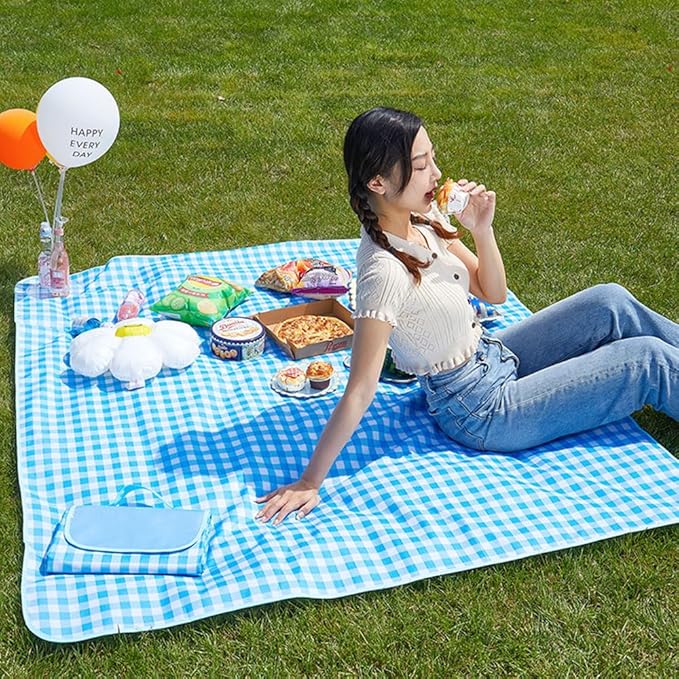 Extra Large Picnic Blanket Beach Blankets, Outdoor Foldable Waterproof Sand Mat for Beach Camping Hiking Travel Family Concerts Grass Park Music Festival Lawn Mats (Blue, 80x60inch)