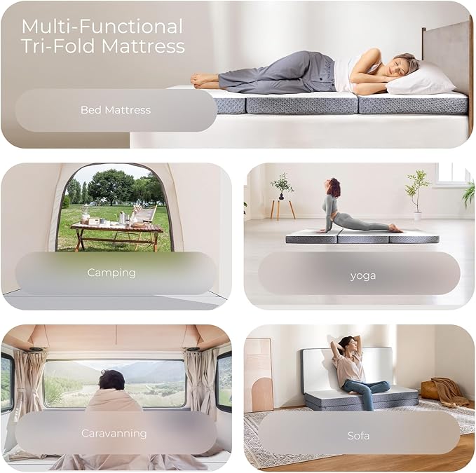 Sweetnight 4-Inch Tri-Fold Memory Foam Mattress, Twin Foldable Mattress with Washable Cover, Medium-Firm Feel, Non-Slip Bottom, Ideal for RV Travel, Camping, Guest Room, Floor Use