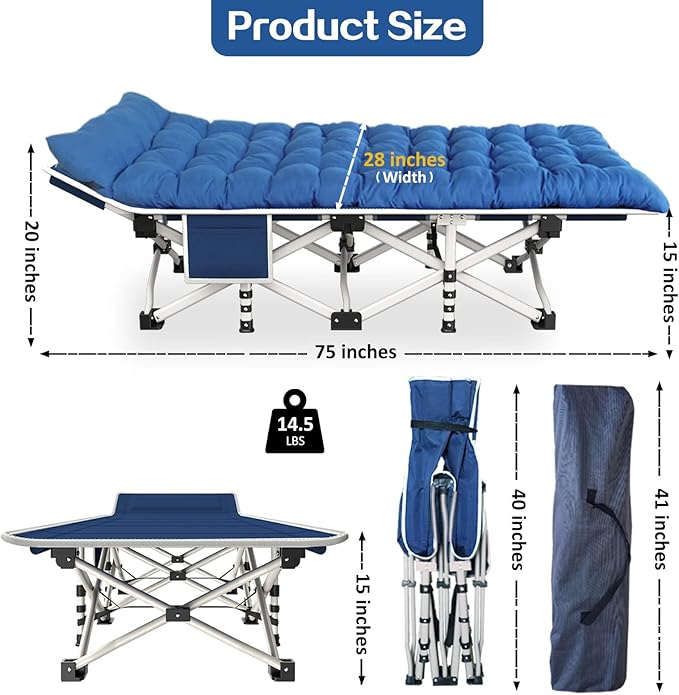 2 Pack Camping Cot with Mattress Camping Cots for Adults Cots for Sleeping with Pad Heavy Duty Guest Bed 2 Person Sleeping Cot Comfortable Include Carry Bag Indoor Outdoor Easy to Set Up