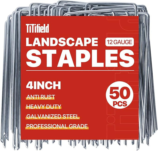 Landscape Staples 4 Inch 50 Pack Galvanized Garden Stakes Anti-Rust Landscape Pins for Weed Barrier Fabric and Landscape Fabric