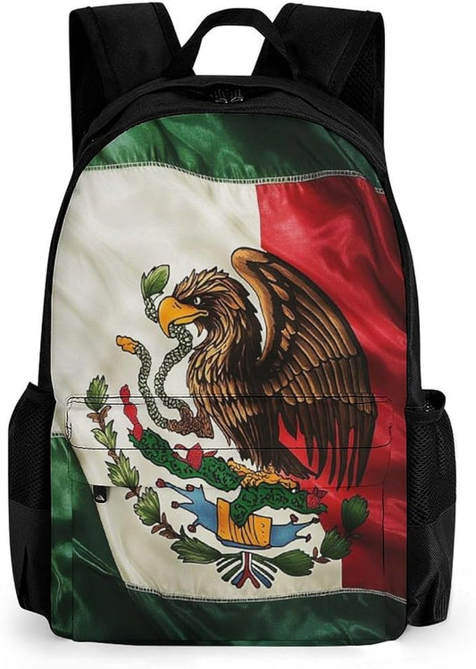 Rucksack Anti-Theft Multipurpose Big Capacity Carry On Bag, Retro Mexico Flag Traveling Camping Backpack With Side Pockets