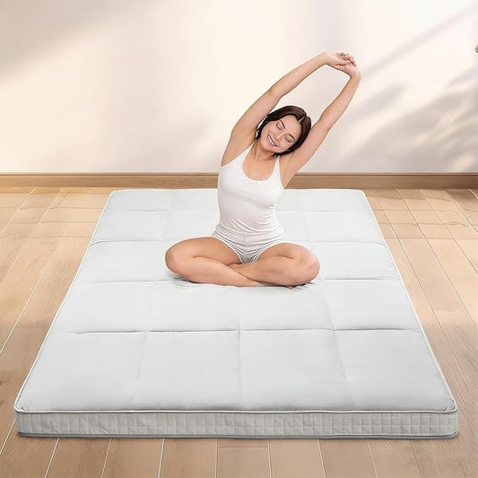 DoCred Twin Size Japanese Futon Floor Mattress, Extra Thick Futon Mattress, Foldable Japanese Floor Mattress for Adults, Breathable Memory Foam Sleeping Pad, Roll Up Mattress Tatami Mat for Guest Room