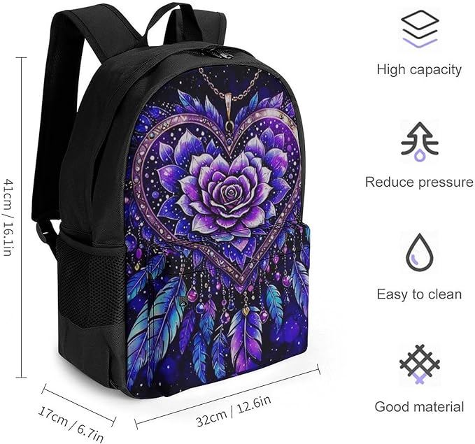 Lightweight Daypack Backpack for Trekking Work Running, Big Capacity Multipurpose Anti-Theft Bookbag, Fantasy Rose Art Business Computer Bag