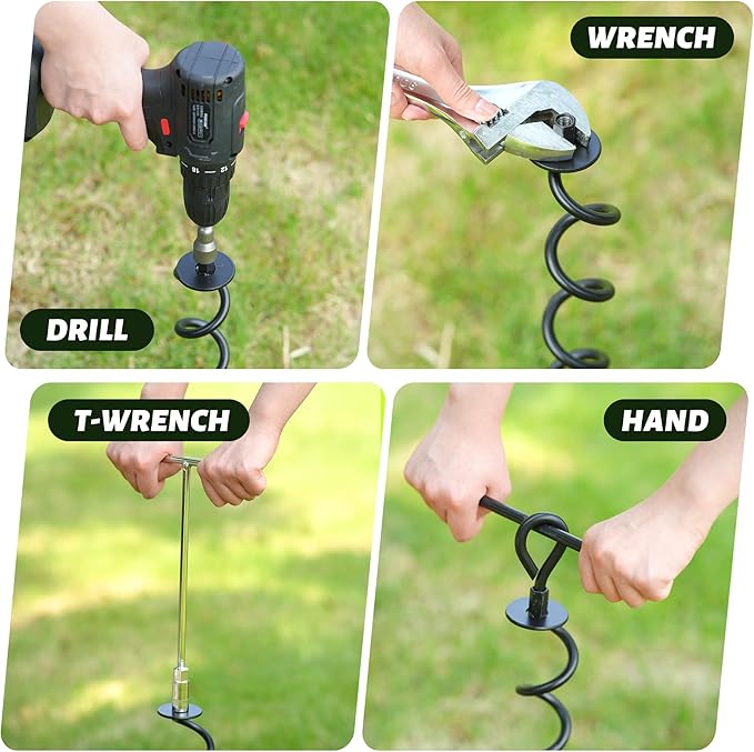 Trampoline Stakes 6 Pack, Spiral Ground Anchors Screw in, Swing Set Anchors, Earth Anchor Ground Stakes Heavy Duty with Straps for CarPorts, Sheds, Tents, Swing Sets, Camping, Mobile Home
