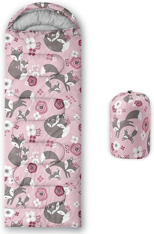 AILONEN Girls Pink Camping Sleeping Bags,Lightweight & Waterproof,3 Season Warm & Cool Weather,Cute Bow Duck Print Sleeping Bags for Kids,Girls,Adults Travelling,Outdoors