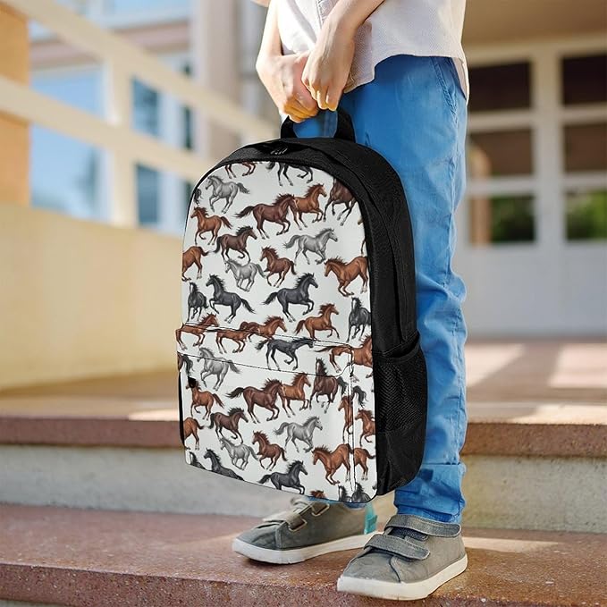 Supdreamc Men Women Lightweight Wild Horse Casual Daypack Big Capacity Bookbag With Padded Straps for Gym Travel Walking Cycling