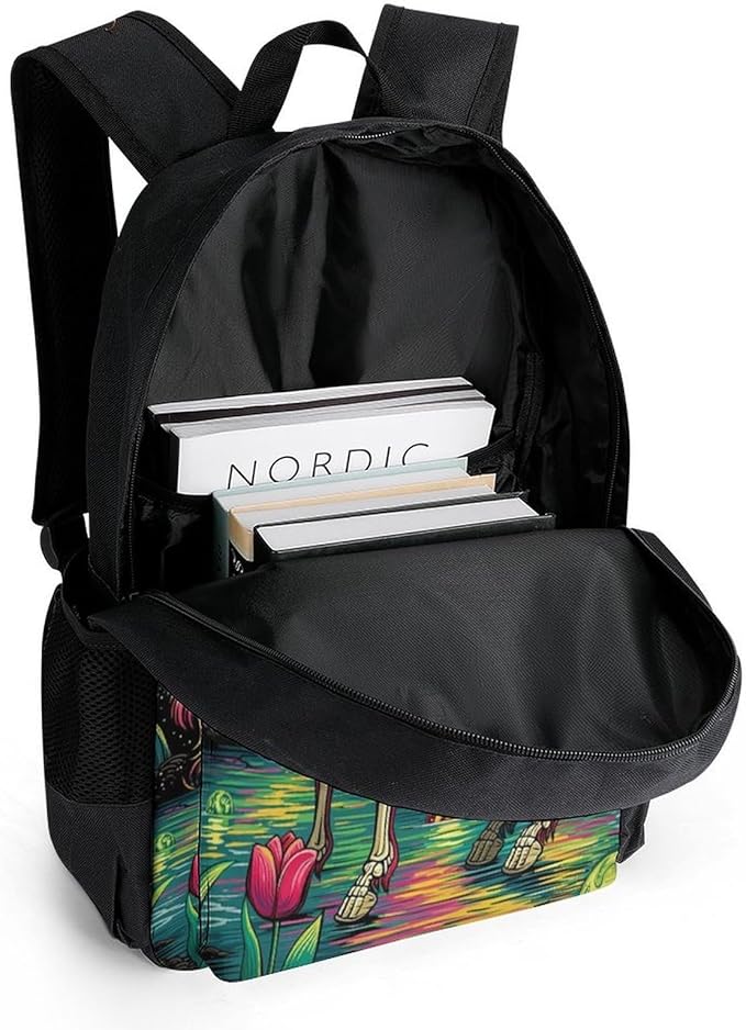Supdreamc Adults Lightweight Rainbow Mane Horse Skeletal Structure Trippy Art Shoulder Book Bags Big Capacity Shoulder Bag With Adjustable Shoulder Straps for Trekking Work Walking Cycling