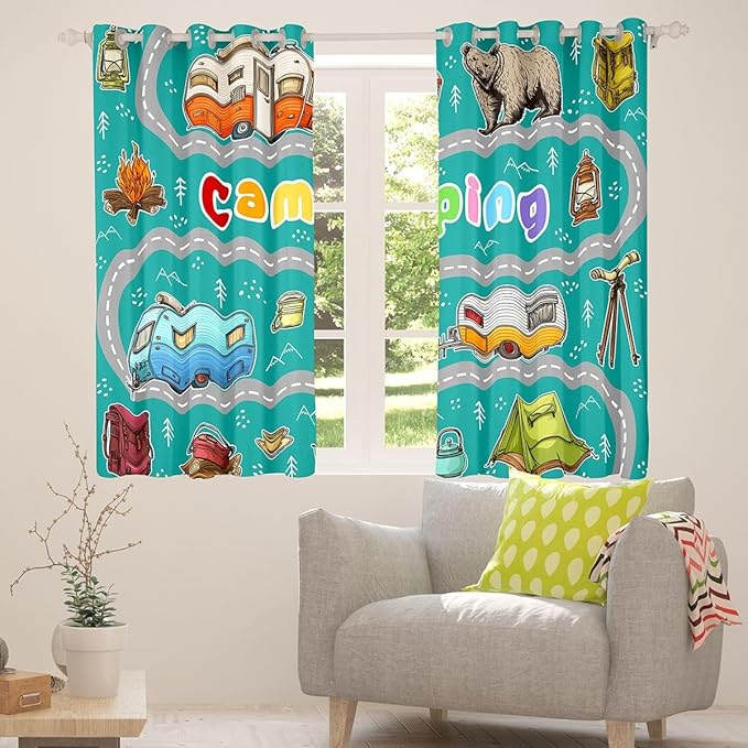 Feelyou Rv Camping Camper Blackout Curtains Wildlife Animal Bear Darkening Drapes for Bedroom Living Room Decor Camping Adventure Thermal Insulated Shades Window Treatments, 2 Panels 42 x 90 Inch
