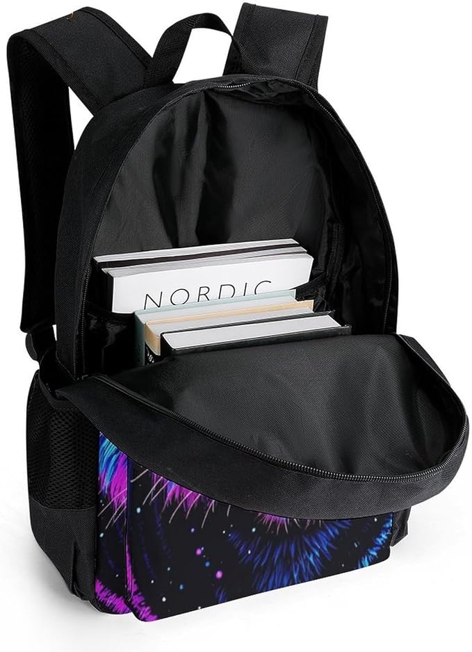 Polyester Daypack for Camping Travel Walking Cycling, Big Capacity Anti-Theft Multipurpose Bookbag, Mystic Fantasy Galaxy Sky Fantasy Wild Animals Tiger Art Camping Outdoor Backpack