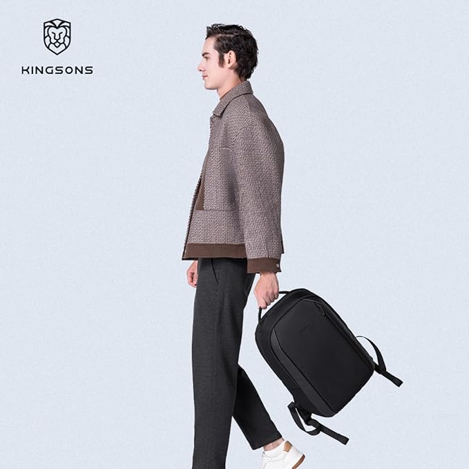 Kingsons 15.6 Inch Laptop Compartment Backpack for Men,Waterproof Slim Durable Business Backpack for Work，Travel (KS25458-Black-US-1)