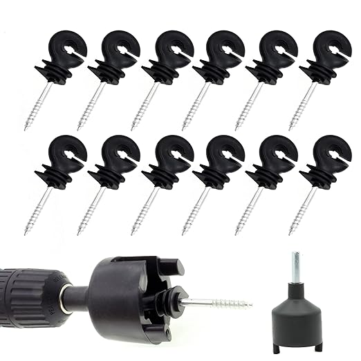60 Pcs Electric Fence Insulator Screw-in Insulator Fence Ring Post Wood Post Insulator and 1 Pcs Free Insulator Socket Tool(Black)