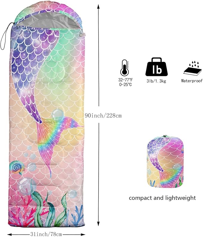 Kids Sleeping Bag for Boys Girls,Rocket Moon Print-Lightweight Warm Portable Outdoor Indoor-Waterproof Cold Weather Resistant Sleeping Bag for Camping Hiking