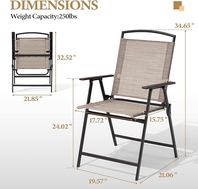 Crestlive Products Patio Folding Chairs Set of 8, Outdoor Folding Chairs with Durable Rust-Resistant Frame and Breathable Textilene Material for Outside, Beige