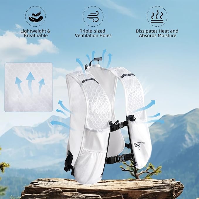 Hydration Backpack for Women Men, Lightweight Running Vest with 1.5L Water Bladder, Breathable Water Backpack for Hiking Running Cycling Climbing-White/Black
