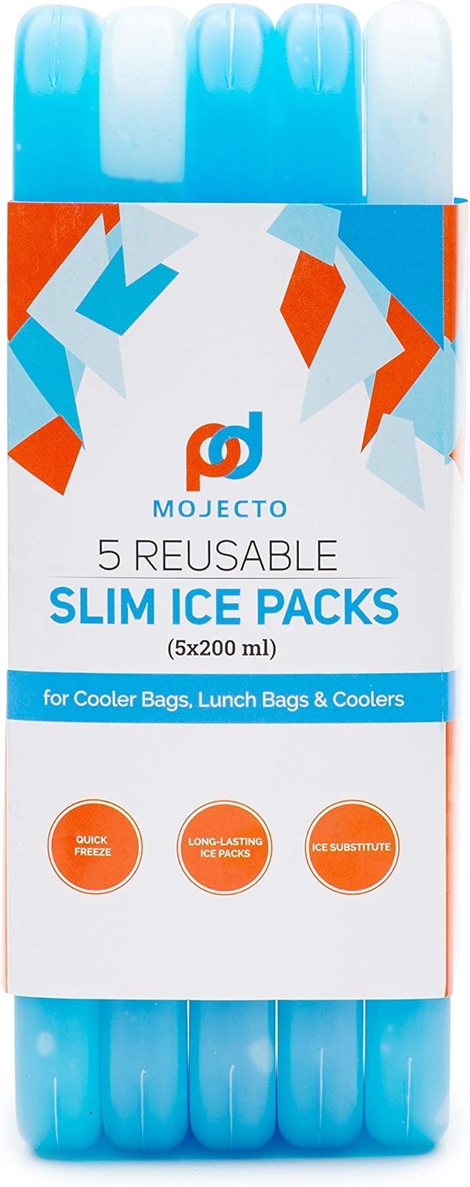 Ice Pack (Set of 5) Large Leak-Proof, Slim, Reusable, Freezer-Safe, Long-Lasting for Cooler Bags, Lunch Bags and Lunch Box. Keep Food and Drinks Cold for Hours.